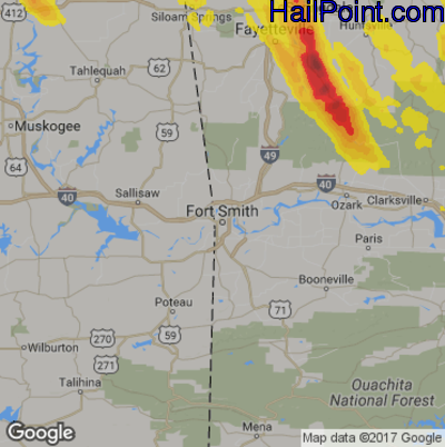 Hail Map for Forth Smith, AR Region on July 21, 2018