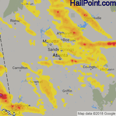 Hail Map for Atlanta, GA Region on July 21, 2018