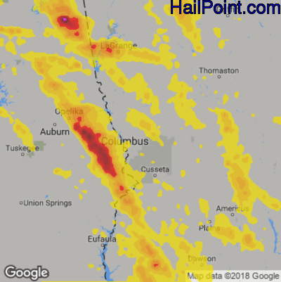 Hail Map for Columbus, GA Region on July 21, 2018