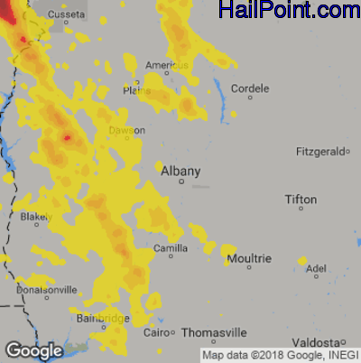 Hail Map for Albany, GA Region on July 21, 2018