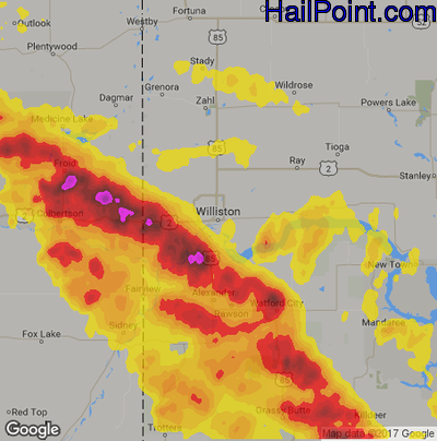 Hail Map for Williston, ND Region on July 21, 2018