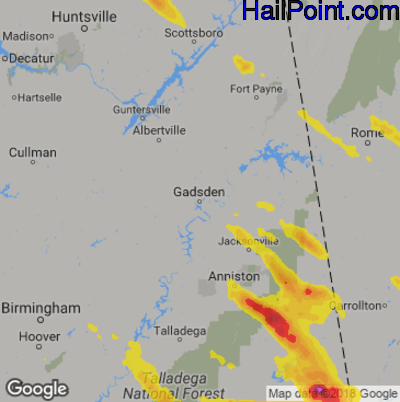 Hail Map for Gadsen, AL Region on July 21, 2018