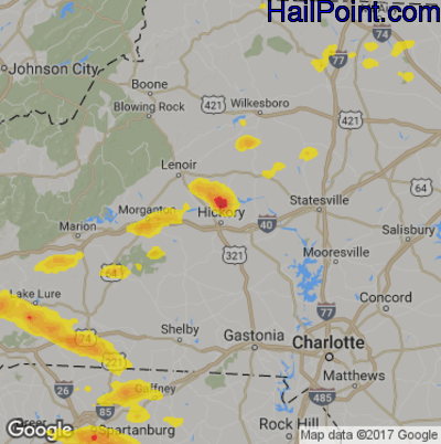 Hail Map for Hickory, NC Region on July 21, 2018 