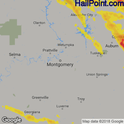 Hail Map for Montgomery, AL Region on July 21, 2018