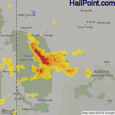Hail Map for Rapid City, SD Region on July 21, 2018