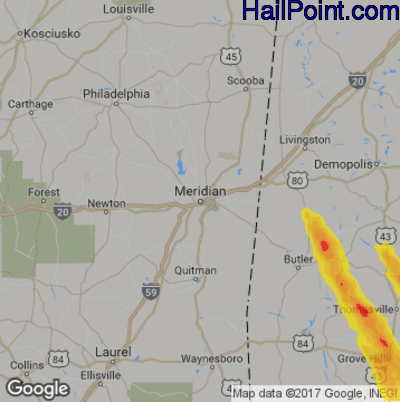 Hail Map for Meridan, MS Region on July 22, 2018 