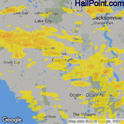 Hail Map for Gainesville, FL Region on July 22, 2018