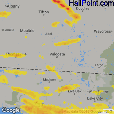 Hail Map for Valdosta, GA Region on July 22, 2018