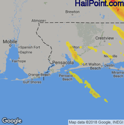 Hail Map for Pensacola, FL Region on July 22, 2018