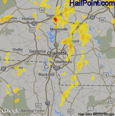 Hail Map for Charlotte, NC Region on July 22, 2018