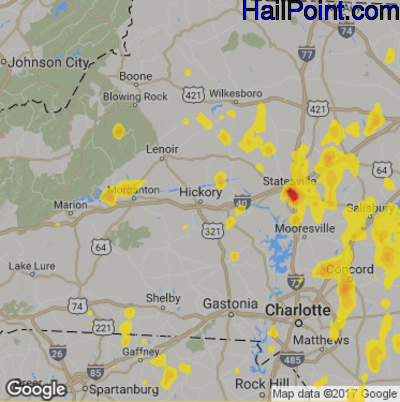 Hail Map for Hickory, NC Region on July 22, 2018