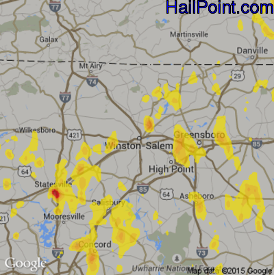 Hail Map for Winston-Salem, NC Region on July 22, 2018