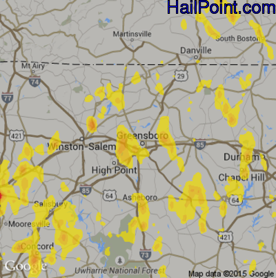 Hail Map for Greensboro, NC Region on July 22, 2018