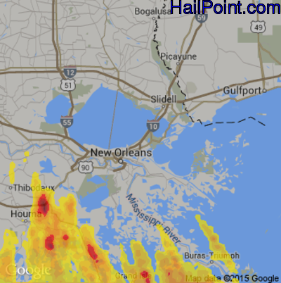 Hail Map for New Orleans, LA Region on July 23, 2018