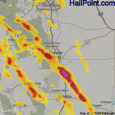Hail Map for Colorado Springs, CO Region on July 23, 2018