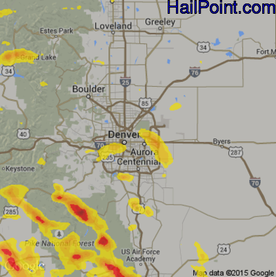 Hail Map for Denver, CO Region on July 23, 2018