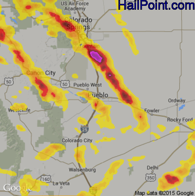 Hail Map for Pueblo, CO Region on July 23, 2018