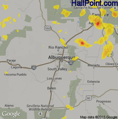 Hail Map for Albuquerque, NM Region on July 23, 2018