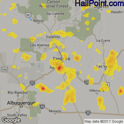 Hail Map for Sante Fe, NM Region on July 23, 2018
