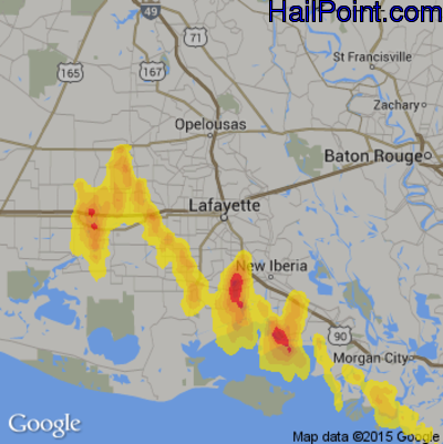 Hail Map for Lafayette, LA Region on July 23, 2018
