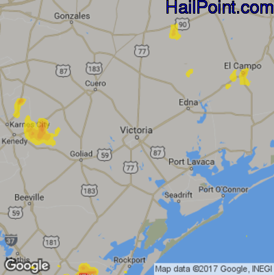 Hail Map for Victoria, TX Region on July 24, 2018
