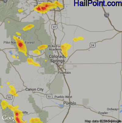 Hail Map for Colorado Springs, CO Region on July 24, 2018