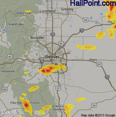 Hail Map for Denver, CO Region on July 24, 2018