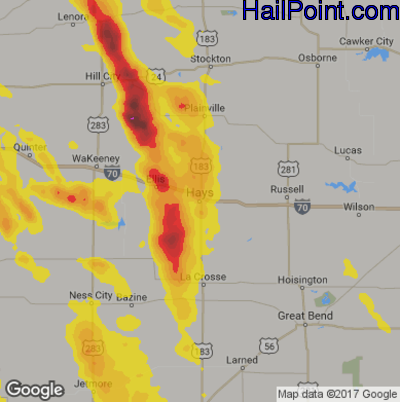 Hail Map for Hays, KS Region on July 25, 2018 