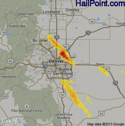 Hail Map for Denver, CO Region on July 26, 2018