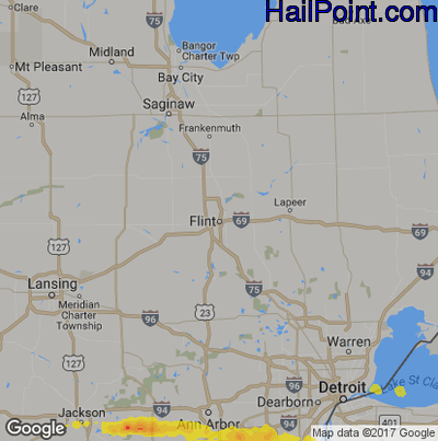 Hail Map for Flint, MI Region on July 26, 2018 