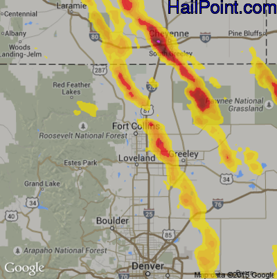 Hail Map for Fort Collins, CO Region on July 26, 2018