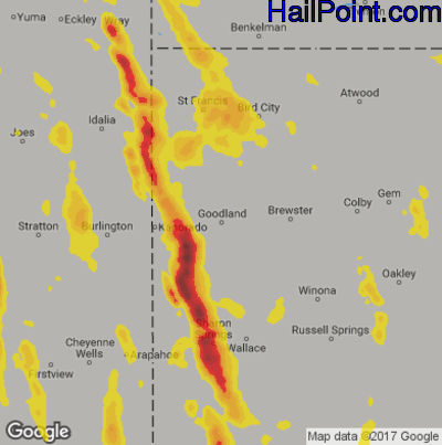 Hail Map for Goodland, KS Region on July 26, 2018
