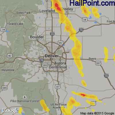 Hail Map for Denver, CO Region on July 26, 2018