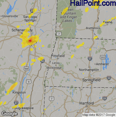 Hail Map for Pittsfield, MA Region on July 27, 2018