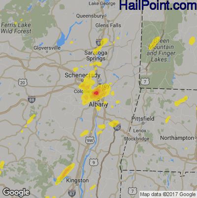 Hail Map for Albany, NY Region on July 27, 2018