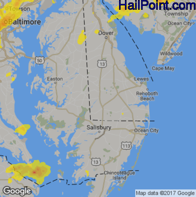 Hail Map for Seaford, DE Region on July 27, 2018 