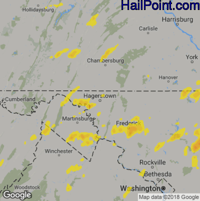 Hail Map for Hagerstown, MD Region on July 27, 2018