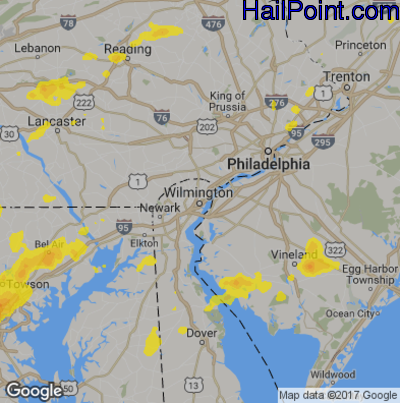 Hail Map for Wilmington, DE Region on July 27, 2018