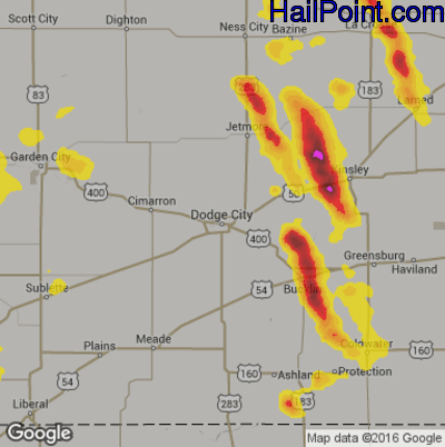 Hail Map for Dodge City, KS Region on July 27, 2018 