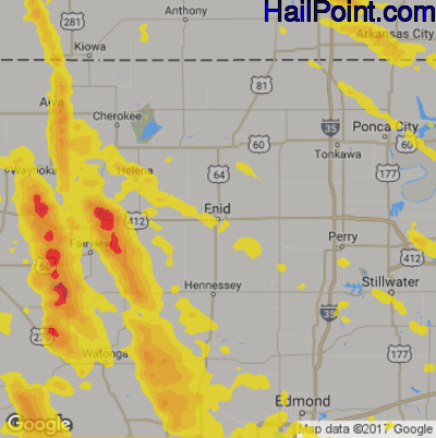 Hail Map for Enid, OK Region on July 30, 2018