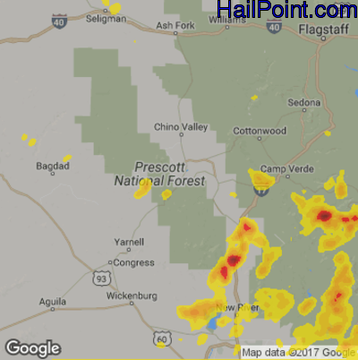 Hail Map for Prescott, AZ Region on July 30, 2018