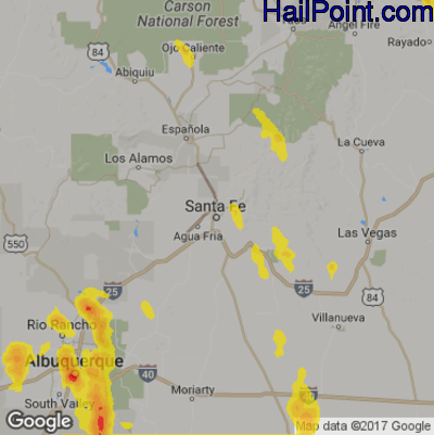 Hail Map for Sante Fe, NM Region on July 31, 2018