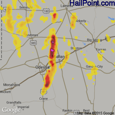 Hail Map for Midland, TX Region on July 31, 2018