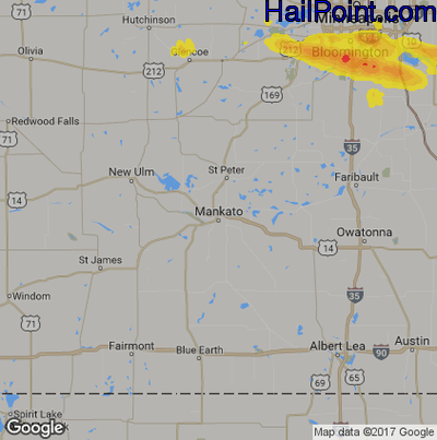 Hail Map for Mankato, MN Region on August 3, 2018