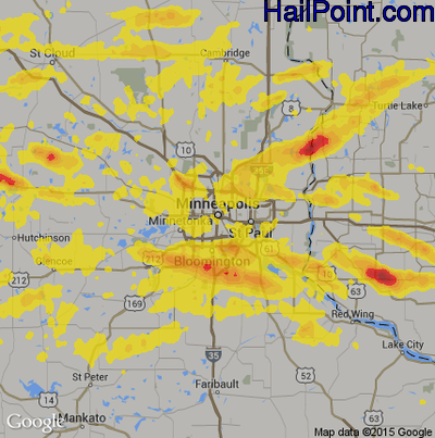 Hail Map for Minneapolis, MN Region on August 3, 2018