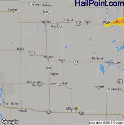 Hail Map for Huron, SD Region on August 3, 2018