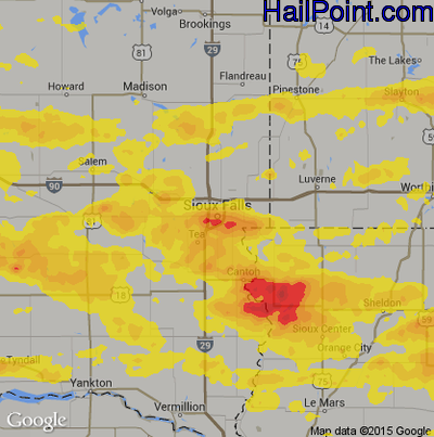 Hail Map for Sioux Falls, SD Region on August 5, 2018