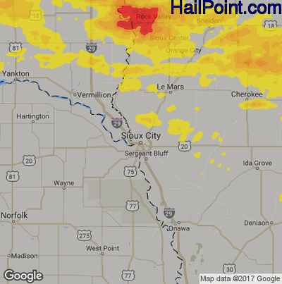 Hail Map for Sioux City, IA Region on August 5, 2018