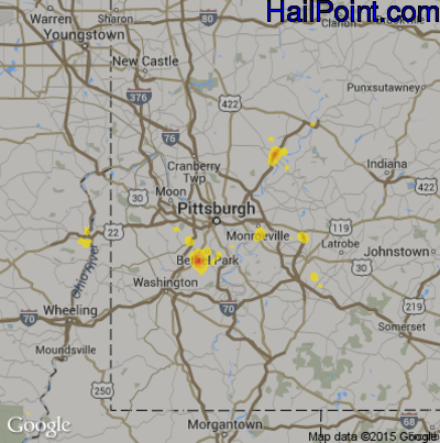 Hail Map for Pittsburgh, PA Region on August 5, 2018 