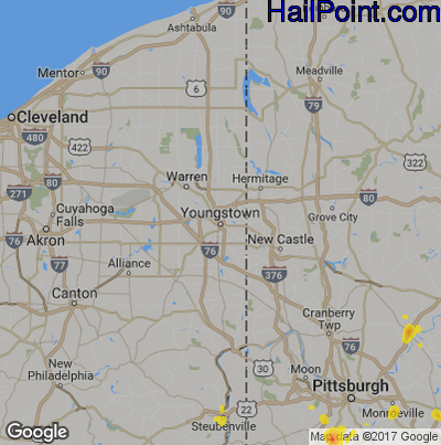 Hail Map for Youngstown, OH Region on August 5, 2018